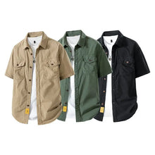 Load image into Gallery viewer, Workwear shirt for men summer loose and casual short-sleeved men American retro lapel coat trendy brand outdoor wear

