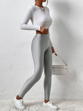 Load image into Gallery viewer, New European-style Gray Glossy Leggings High-waisted Solid Color Nine-point Pants Fashion High-stretch Waist Tight Leg Pants
