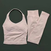 Load image into Gallery viewer, Women Yoga Set Seamless Sports Halter Neck Top Waist Trainer Leggings Suit Squat Proof Butt Lifting Workout Fitness Gym Clothing
