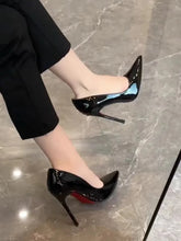 Load image into Gallery viewer, High Heels Women's Slim Heels New Stunning and Sexy Wedding Shoes Black Patent Pointed Single Shoes High Heels Туфли Женские
