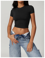 Load image into Gallery viewer, Yoga Shirts Women Sexy Exposing The Navel Short Sleeve Workout Crop Top Gym Top Fitness Running Workout Sport T-shirts Yoga Wear
