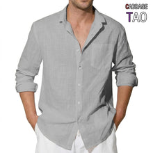 Load image into Gallery viewer, Men's Long Sleeve Cotton Shirts Luxury Linen T Shirts Breathable Elegant TShirts Men's Shirts for Men Hawaiian Tshirt Lapel Tee
