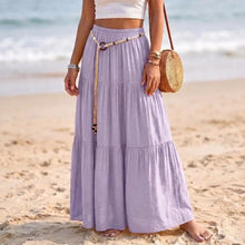 Load image into Gallery viewer, Skirts for Women Linen Maxi Skirt Pleated Long Flowy Elastic Skirt Tiered Beach A-Line Skirts 6XDA
