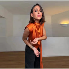Load image into Gallery viewer, Women's Top 2026 Spring New Style Orange Sleeveless Satin Texture Long Ribbon Top Elegant and Stylish Unique Fashion Focus
