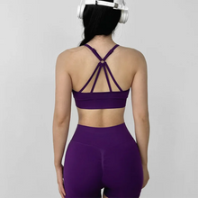 Load image into Gallery viewer, Women's Yoga Set Strappy Sports Bra &amp; High Waisted Shorts | Quick Dry Padded Butt Lifting Workout Outfit for Running Traini
