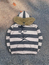 Load image into Gallery viewer, Hoodie with leather collar suitable both men and women striped printed long sleeved loose hooded sports hoodie punk Y2K daily
