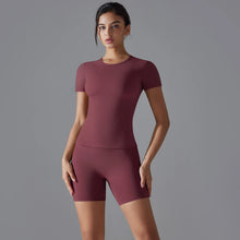 Load image into Gallery viewer, Yoga Set Women Sports Short Sleeve Top With High Waist Leggings Running Jogging Workout Workout Clothes Sports Fitness Gym Sets
