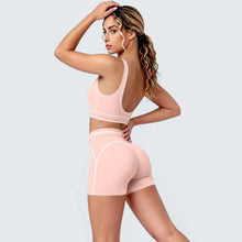 Load image into Gallery viewer, New Woman Yoga Set Color Blocking Sexy Sport Bra Yoga Underwear with Chest Pad High Waist Stripe Running Fitness Shorts Yoga Set
