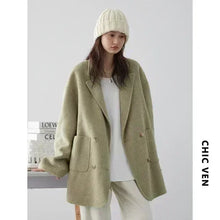 Load image into Gallery viewer, CHIC VEN Women's Woolen Coats Loose Casual Double Breasted Retro Double-sided Jacket Office Lady Outerwear Autumn Winter 2026

