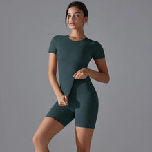 Load image into Gallery viewer, Yoga Set Women Sports Short Sleeve Top With High Waist Leggings Running Jogging Workout Workout Clothes Sports Fitness Gym Sets
