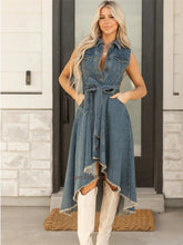 Load image into Gallery viewer, Denim Dresses For Women Sleeveless Sexy Irregular Girl Fashion A-Line Long Tunic Dress Lady Lace-Up Female Jeans Clothes
