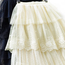 Load image into Gallery viewer, Women Skirts Cake-Style Skirt Spring Summer Fashion Lace Skirts Ladies High-Waisted Slimming Long Lace Skirt Elegant Tulle Skirt
