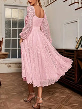 Load image into Gallery viewer, Elegant Party Dress For Woman Evening Prom Dresses Lace Long Gown V Neck Maxi Dress White Pink Floral Lace A Line Balloon Sleeve

