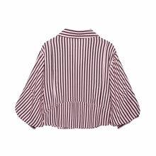 Load image into Gallery viewer, Women Striped Shirts For Women Vintage Elegant Puff Sleeve Summer New High Street Clothes Leisure Single-breasted Lapel Blouse
