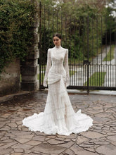 Load image into Gallery viewer, Elegant Mermaid Wedding Dresses Lace Long Sleeves Bridal Gown High Collar Exquisite Corset Party Dress robe de mariée Customized

