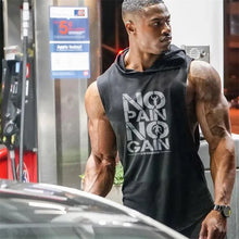 Load image into Gallery viewer, Men’s Fitness Workout Sportswear Tops Bodybuilding Hooded Tank Top Cotton Printed Sleeveless T-shirts Casual Hip Hop Undershirt
