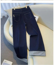 Load image into Gallery viewer, Women's Denim Jeans - Straight Leg with Striped Cuff Detail Classic Five-Pocket Design
