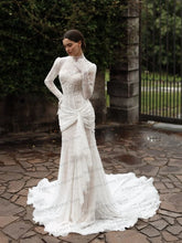Load image into Gallery viewer, Elegant Mermaid Wedding Dresses Lace Long Sleeves Bridal Gown High Collar Exquisite Corset Party Dress robe de mariée Customized
