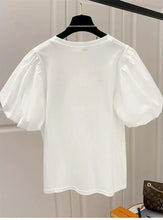 Load image into Gallery viewer, Mujer Cotton Tshirts for Women Summer T-shirts Puff Sleeve O-neck Tees Oversized Tops Fashion Sweet White Tees
