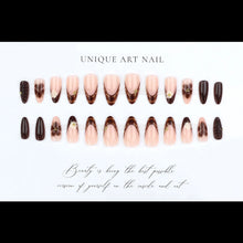 Load image into Gallery viewer, Medium fake nails for women Gradient nude brown blue flowers or rhinestones fall winter almond tips press on false nail art set
