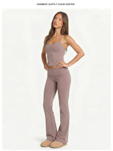 Load image into Gallery viewer, 2 Piece Yoga Set Women Foldover Waist Flare Pants Bell Bottoms Tank Top Matching Set Gym Workout Fitness Wear Lounge Wear Suit
