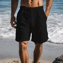 Load image into Gallery viewer, Men Cotton Linen Shorts Summer Lightweight Breathable Casual Beach Style Shorts Basic Solid Color Sweatpants Elastic Waist
