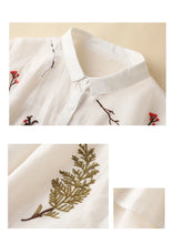 Load image into Gallery viewer, Summer Seven Point Cotton Linen Embroidered Shirt for Women 2024 New Literary Loose Temperament Lapel Casual Top for Women Tops
