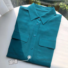 Load image into Gallery viewer, Women Real Silk Shirts Classic Double Pockets Solid Color Casual Fashion Long Sleeve Thin Shirt Blouses Tees
