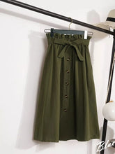 Load image into Gallery viewer, Summer Autumn Skirts Womens Midi Knee Length Korean Elegant Button High Waist Skirt Female Pleated School Skirt
