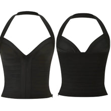 Load image into Gallery viewer, Women's Summer Tops Halter Neck Deep V Ruched Fitted Camisole Crop Top Black Top or White Top Y2K Sleeveless Party Clubwear
