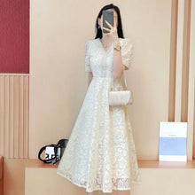 Load image into Gallery viewer, Elegant White Lace Puff Dress
