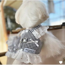 Load image into Gallery viewer, Pet Dog Clothes Lace Skirt Pastoral Style Black Plaid  Harness Puppy Dresses Universal Harness Tractionable Retro Princess Dress
