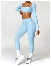 Load image into Gallery viewer, Summer 2PCS Yoga Suit Sports Set Women Quick-Dry Gym Set Women Tracksuit Running Workout Long Sleeve Sports Shirt Yoga Clothing
