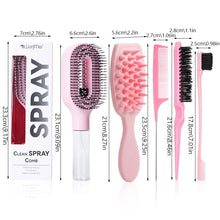 Load image into Gallery viewer, 5Pcs Hair Care Styling Kit All-in-One with Spray Comb, Scalp Massage Brush, Rat Tail Comb &amp; Edge Brushes for Home Salon Use
