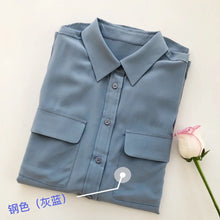 Load image into Gallery viewer, Women Real Silk Shirts Classic Double Pockets Solid Color Casual Fashion Long Sleeve Thin Shirt Blouses Tees

