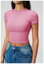 Load image into Gallery viewer, Yoga Shirts Women Sexy Exposing The Navel Short Sleeve Workout Crop Top Gym Top Fitness Running Workout Sport T-shirts Yoga Wear

