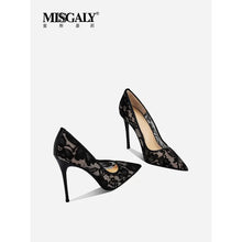 Load image into Gallery viewer, Black Lace High Heels for Women, 2026 New Slim Heel Pointed Sexy Versatile French Spring and Summer Breathable Single Shoes
