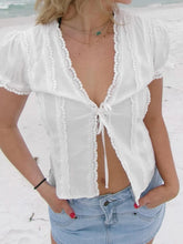Load image into Gallery viewer, Tie-Front Lace V-Neck Top
