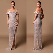 Load image into Gallery viewer, Elegant Off The Shouldre Evening Dresses Sexy Floral Appliques Sequined Prom Dress Customized High Side Slit Party Gown
