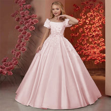 Load image into Gallery viewer, Elegant Flower Girl Dresses for Wedding Satin Beaded Floral Floor Length Girl Kids Birthday Party First Holy Communion Gown
