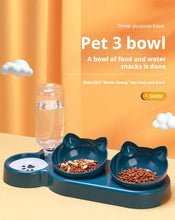 Load image into Gallery viewer, Pet Bowls With Water Feeder, 3 In 1 Ear Design Tilted Cat Water And Food Bowl Set With Gravity Water Bottle For Neck Protection
