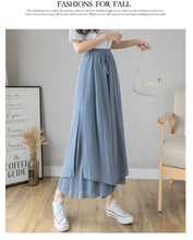 Load image into Gallery viewer, Women Pants Culottes Elastic Wide Leg Irregular Hem Double Layers Korean Trousers Summer Casual Loose Pleated Pants
