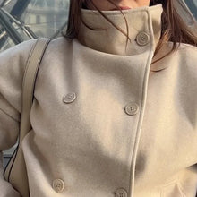 Load image into Gallery viewer, 2025 Autumn Woolen Coats Women Casual Double Breasted Stand Collar Female Office Short Jackets Chic Lady Loose Street Outwear
