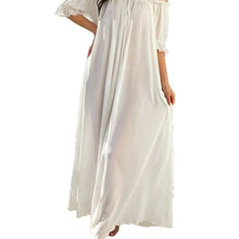 Load image into Gallery viewer, Home Dress Off Shoulder Sheer Nightgown V-neck Ruffle Mesh Nightdress Transparent Short Sleeve Long Sleeping Dress Sleep
