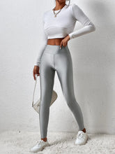 Load image into Gallery viewer, New European-style Gray Glossy Leggings High-waisted Solid Color Nine-point Pants Fashion High-stretch Waist Tight Leg Pants
