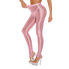 Load image into Gallery viewer, Womens Shiny Glossy High Waisted Stirrup Leggings Tights Gymnastics Workout Yoga Pants Tummy Control Sports Trousers
