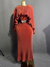 Load image into Gallery viewer, Elegant Pleated Long Dress with Butterfly Belt Women Cape Sleeve Wave Edge Ruffle Evening Party Dress
