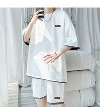 Load image into Gallery viewer, Men's Trendy 2-Piece Streetwear Co-ord Solid Color Short Sleeve T-Shirt And Drawstring Elastic Waist Shorts Set 5XL
