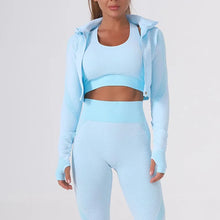 Load image into Gallery viewer, Summer Women's Yoga Sets Seamless Sports and Fitness Suit Tight Fast-drying Waist Closing Yoga Clothing Three-piece Set
