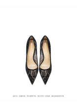 Load image into Gallery viewer, Black Lace High Heels for Women, 2026 New Slim Heel Pointed Sexy Versatile French Spring and Summer Breathable Single Shoes
